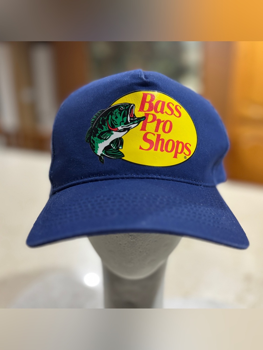 Bass Pro Shops Navy Cap with Yellow Logo and Green Fish